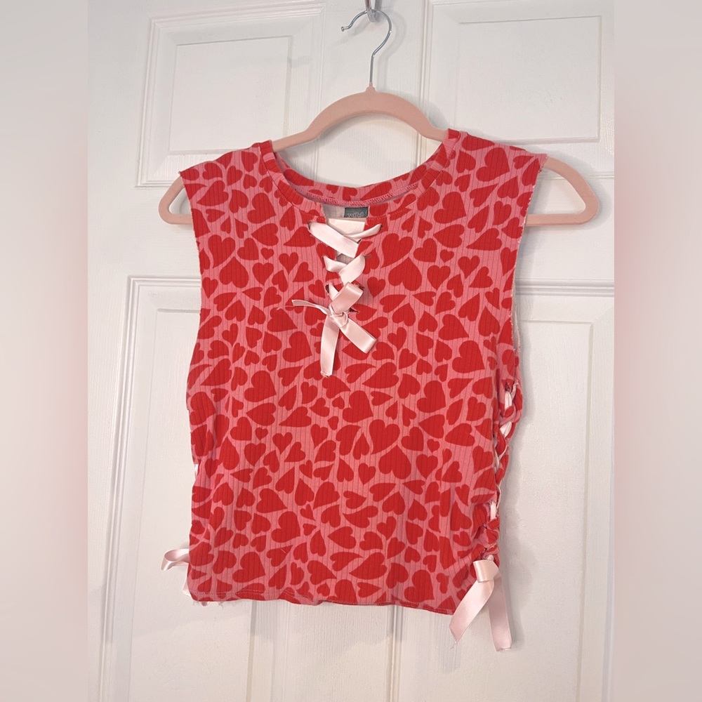 Wild Fable Pink Heart Lace-Up Top